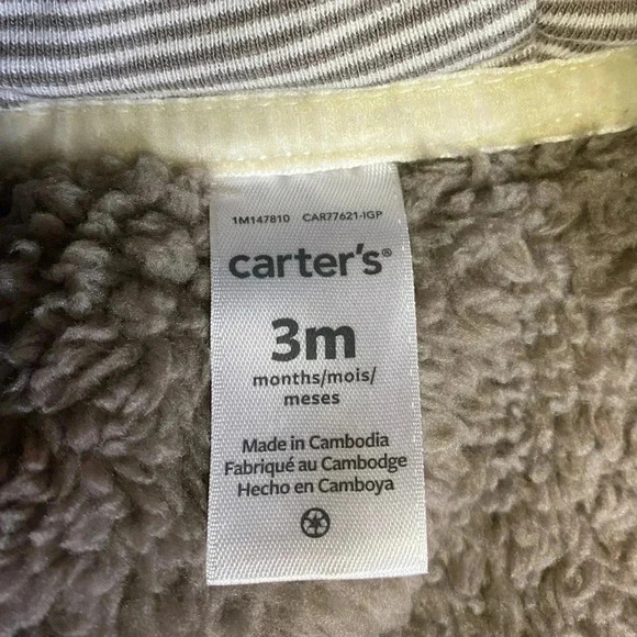 Carter's baby unisex sherpa pram in tan, size 3 months - Picture 8 of 9